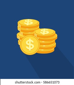 Coins stack icon in trendy flat style. Web site page and mobile app design element. Flat design in stylish colors. Isolated. Long Shadow. 