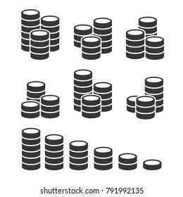 Coins Stack Icons Set on White Background. Vector