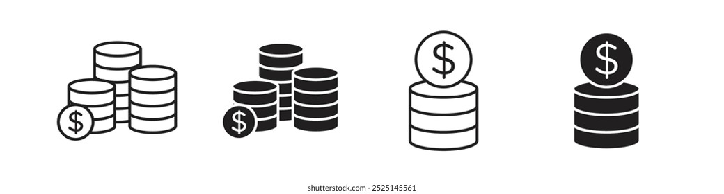 Monedas apiladas Vector de dinero rellenado y delineado iconos colección