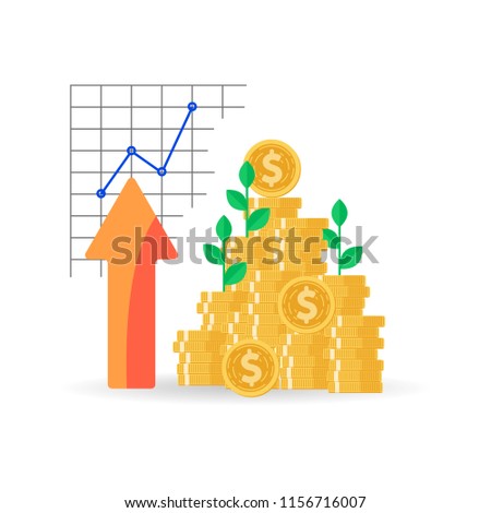 Coins stack with Mutual fund, Income increase, financial strategy performance, interest rate, budget balance, revenue growth, credit money, flat icon, Vector illustration