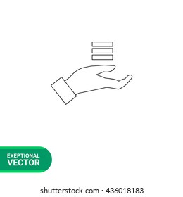 Coins stack on palm line icon