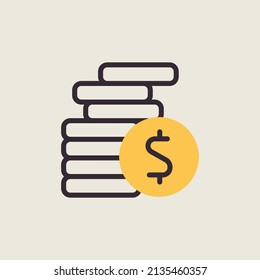 Coins stack outline vector illustration. Money stacked coins isolated icon. Finances sign. Graph symbol for your web site design, logo, app, UI