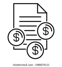Coins stack paper icon. Outline Coins stack paper vector icon for web design isolated on white background