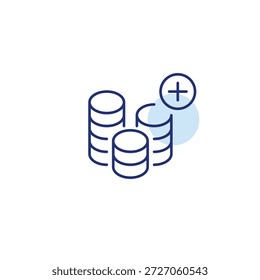 Moedas em uma pilha e mais. Crescimento das finanças e da poupança. Pixel perfeito, ícone de vetor de traçado editável