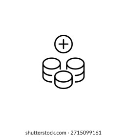 Monedas en una pila y más. Cuenta creciente de inversiones y ahorros. Icono de Vector de trazo perfecto y editable