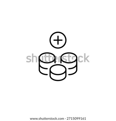 Coins in a stack and plus. Growing investments and savings account. Pixel perfect, editable stroke vector icon
