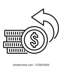 Icono de reembolso de pila de monedas. Contorno de monedas pila ícono de vector de reembolso para diseño web aislado en fondo blanco