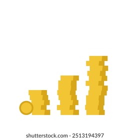 Coins, stack of coins. Salary increase, payments.  Stairs made of coins. Vector illustration.