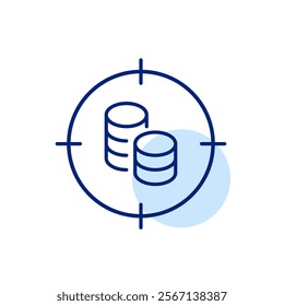 Coins stack in target. Precision investment, goal oriented financial growth. Pixel perfect, editable stroke icon