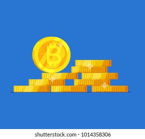 Coins stack vector illustration, flat coin money stacked icon flat, golden penny cash pile, treasure heap isolated on color background