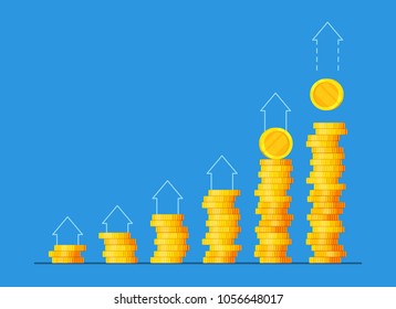 Coins stack vector illustration, flat coin money stacked icon flat, golden penny cash pile, treasure heap isolated on color background