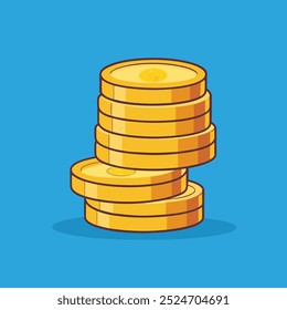 Coins stack vector illustration, flat coin money stacked icon flat, golden penny cash pile, treasure heap isolated on color background