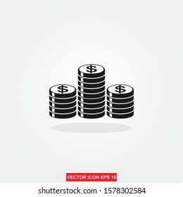Coins stack vector illustration. Money stacked coins icon in flat style.  vector on white background