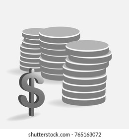 Coins stack vector illustrationon. Image pile of coins, dollar. Symbol of money, bank, business. Vector illustration, EPS10. Vector icon illustration