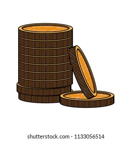 Coins stacked isolated scribble