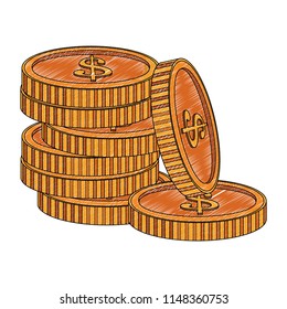 Coins stacked isolated scribble