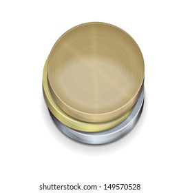 coins stacked on white background without par value (silver, gold)