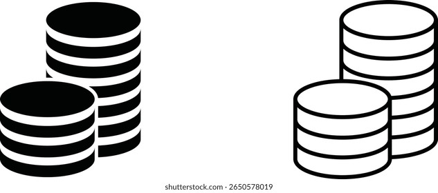 Coins stacked in two different styles showcasing contrast in color and design