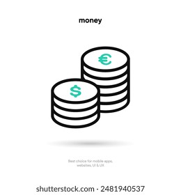 Coins thin line icon on the white background. Money, pay, payment,  cash operations, currency, exchange, savings, bank cards, currency, banking icons