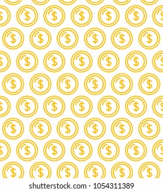 Coins Thin Line Signs Seamless Pattern Background on a White Golden Money Symbol of Currency and Finance. Vector illustration