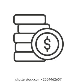 Coins thin liner icon vector.
