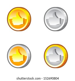 Coins with thumbs up