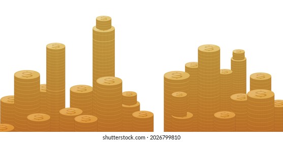 Coins tower stack on white background, vector illustration