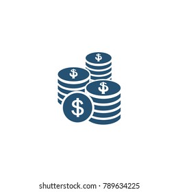 Coins of U.S.dollar solid flat icon style on white background.