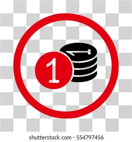 Coins vector bicolor rounded icon. Image style is a flat icon symbol inside a circle, red and black colors, transparent background.