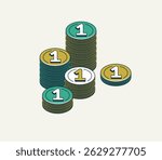 Coins vector, cash stack icons or illustrations 3d isometric style, success or casino game theme, treasures.