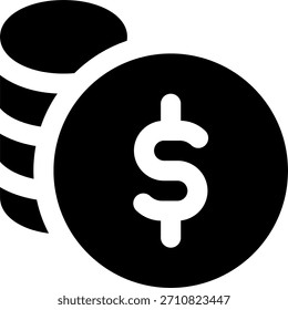Moedas design vetorial em estilo moderno, economia de dinheiro e conceito de crescimento financeiro, ilustração de riqueza empresarial. Ícone de Glifo