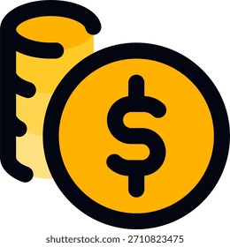 Moedas design vetorial em estilo moderno, economia de dinheiro e conceito de crescimento financeiro, ilustração de riqueza empresarial. Ícone Linha Preenchida