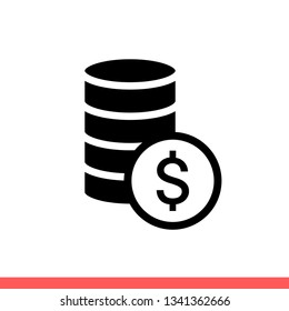 Coins vector icon, dollar symbol. Simple, flat design for web or mobile app