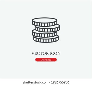 Coins vector icon. Editable stroke. Symbol in Line Art Style for Design, Presentation, Website or Apps Elements, Logo. Pixel vector graphics - Vector