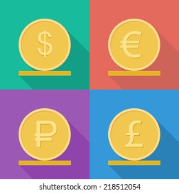Coins vector icon. Vector set on colorfull background.