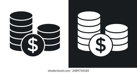 Coins vector icon set in solid black and white color