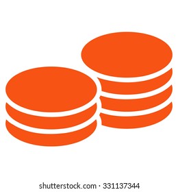 Coins vector icon. Style is flat orange symbol, rounded angles, white background.