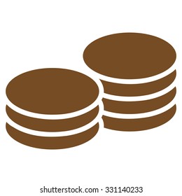 Coins vector icon. Style is flat brown symbol, rounded angles, white background.