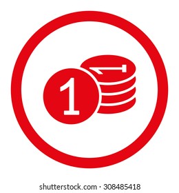 Coins vector icon. This flat rounded symbol uses red color and isolated on a white background.