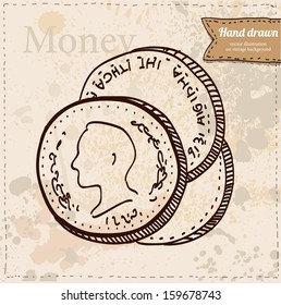 coins  vector illustration hand drawn, financial theme ; isolated on background.