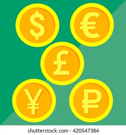 Coins vector illustration. Coins icon in a flat style. Coin with a pile money.