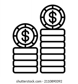 Icono De Contorno De Vector De Monedas Aislado En Fondo Blanco

