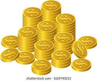 Coins written as $ are stacked