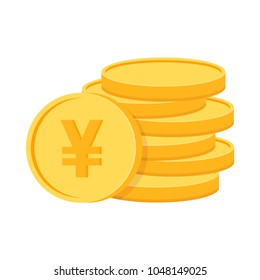 	
Coins of Yuan or Yen. Stack of coins with coin in front of it. Vector illustration.