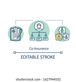 Co-insurance concept icon. Split responsibility. Joint companies. Legal agreement. Partnership idea thin line illustration. Vector isolated outline RGB color drawing. Editable stroke