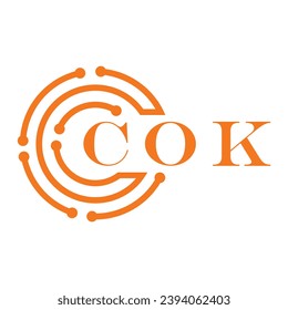Diseño de letras COK. Diseño del logotipo de la tecnología de letras COK sobre fondo blanco. Diseño del logotipo de Monograma COK para emprendedores y empresas