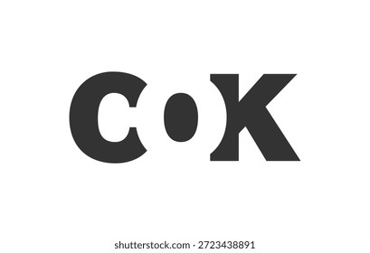 Design do logotipo COK. Letra inicial C O K negrito estilo de fonte para start-ups de tecnologia, consultoria, marca corporativa. Nome criativo da empresa, manchetes identidade tipográfica, logotipo moderno. Ilustração vetorial.
