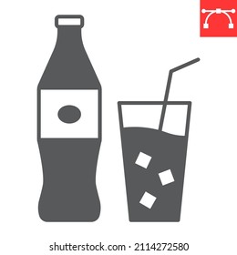 Coke Bottle Glyph Icon, Soda And Beverage, Lemonade Vector Icon, Vector Graphics, Editable Stroke Solid Sign, Eps 10.