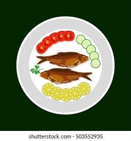 Coked fish with vegetables on a plate