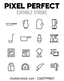 Coking  related vector icon set. Well-crafted sign in thin line style with editable stroke. Vector symbols isolated on a white background. Pixel perfect. Editable stroke.